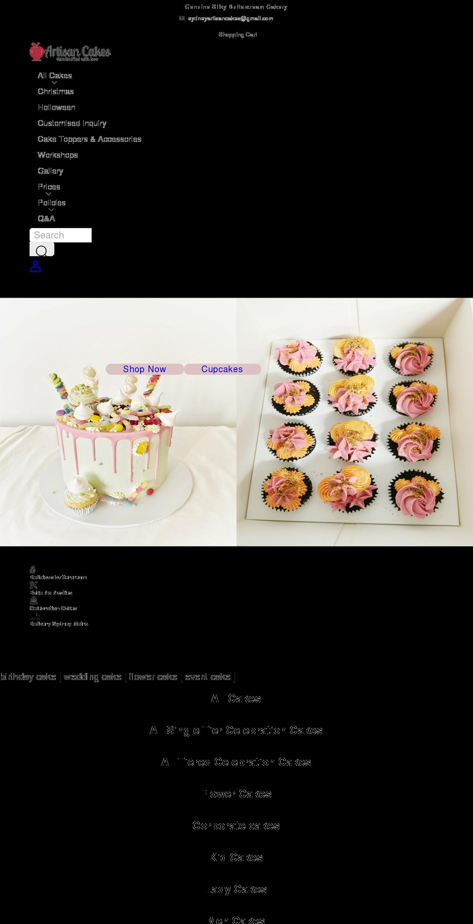 artisancakes.com.au shopify website screenshot
