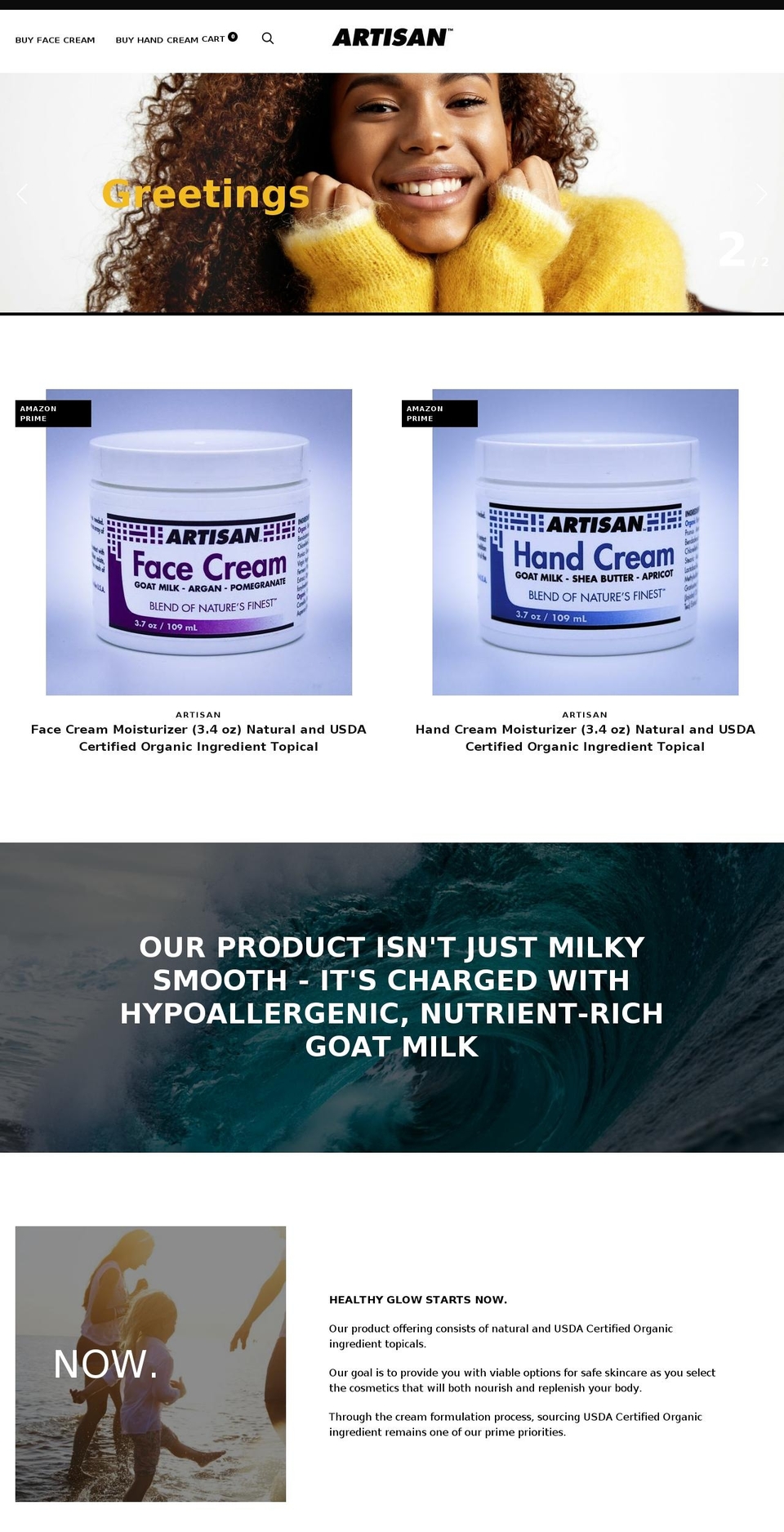 artisancream.com — Shopify storefront screenshot
