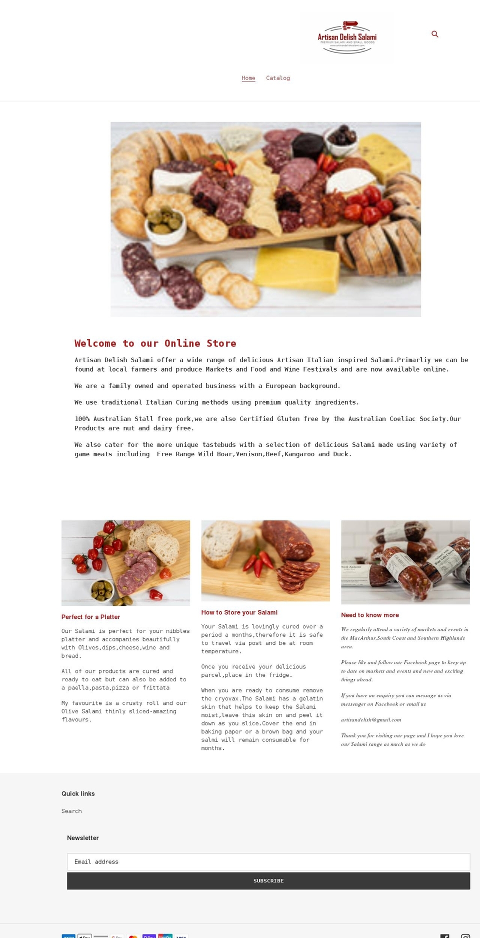artisandelishsalami.com shopify website screenshot