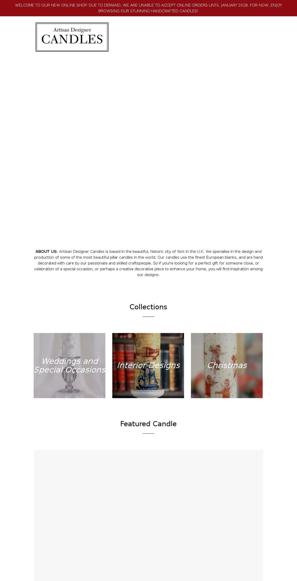 artisandesignercandles.com — Shopify storefront screenshot