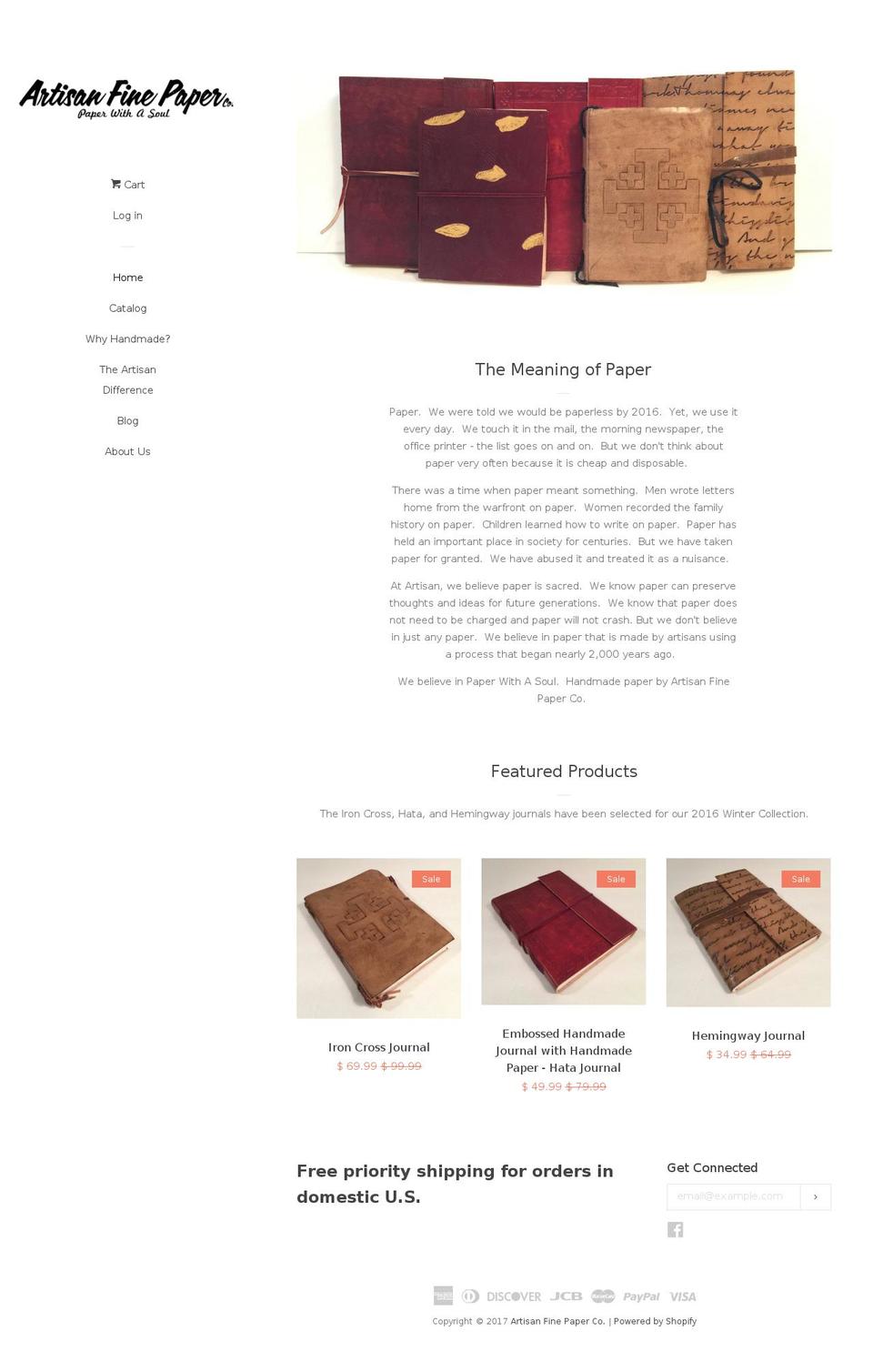 artisanfinepaper.com shopify website screenshot