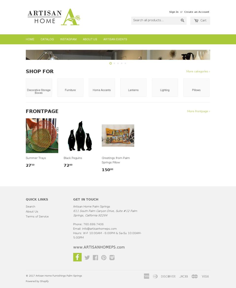 artisanhomeps.com shopify website screenshot
