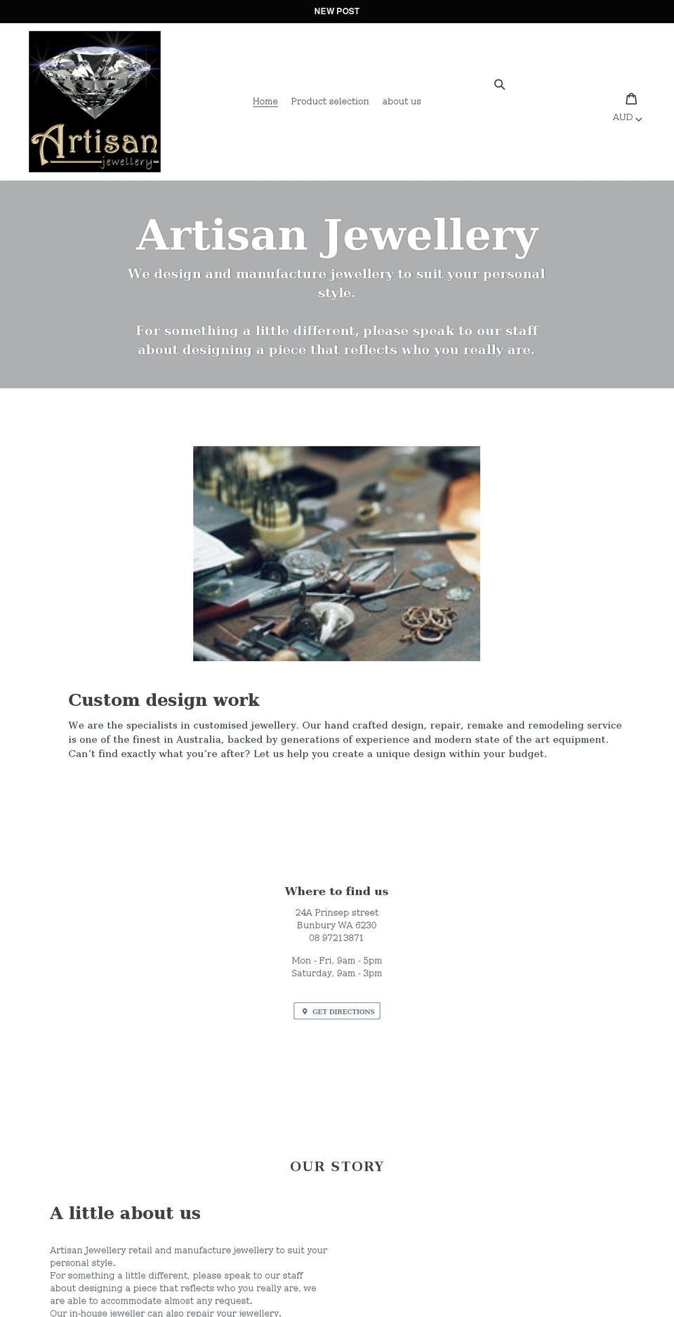 artisanjewellery.org shopify website screenshot