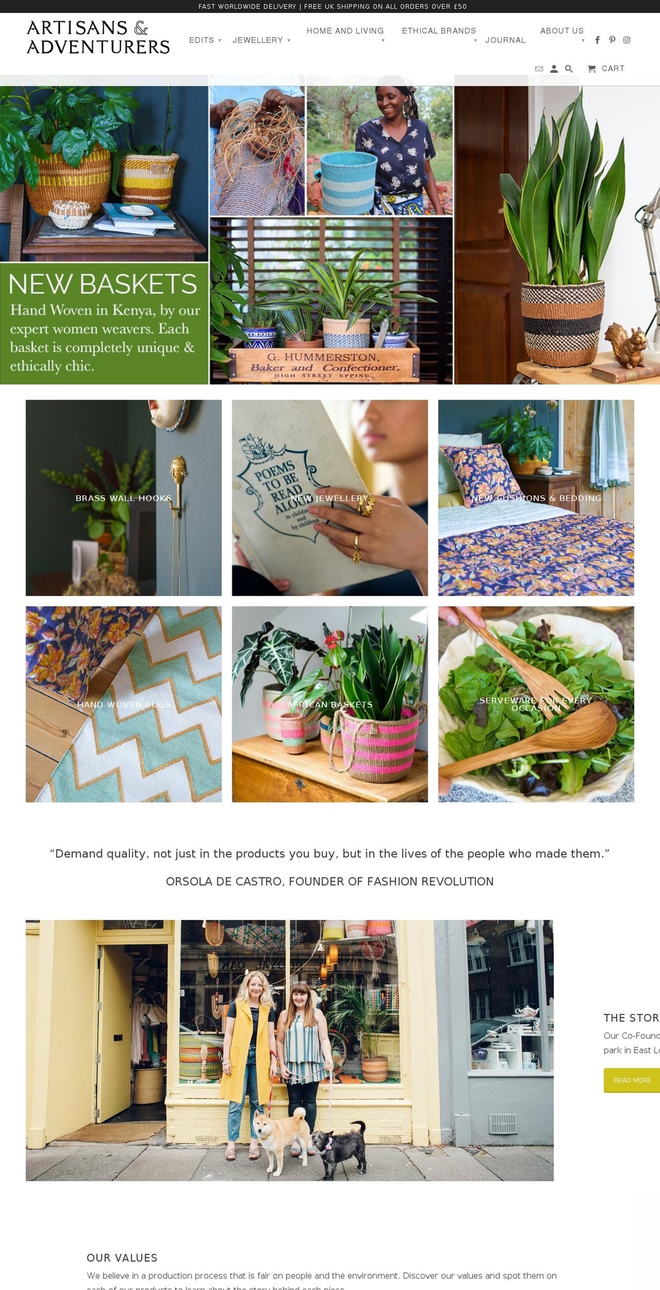 artisansandadventurers.com shopify website screenshot