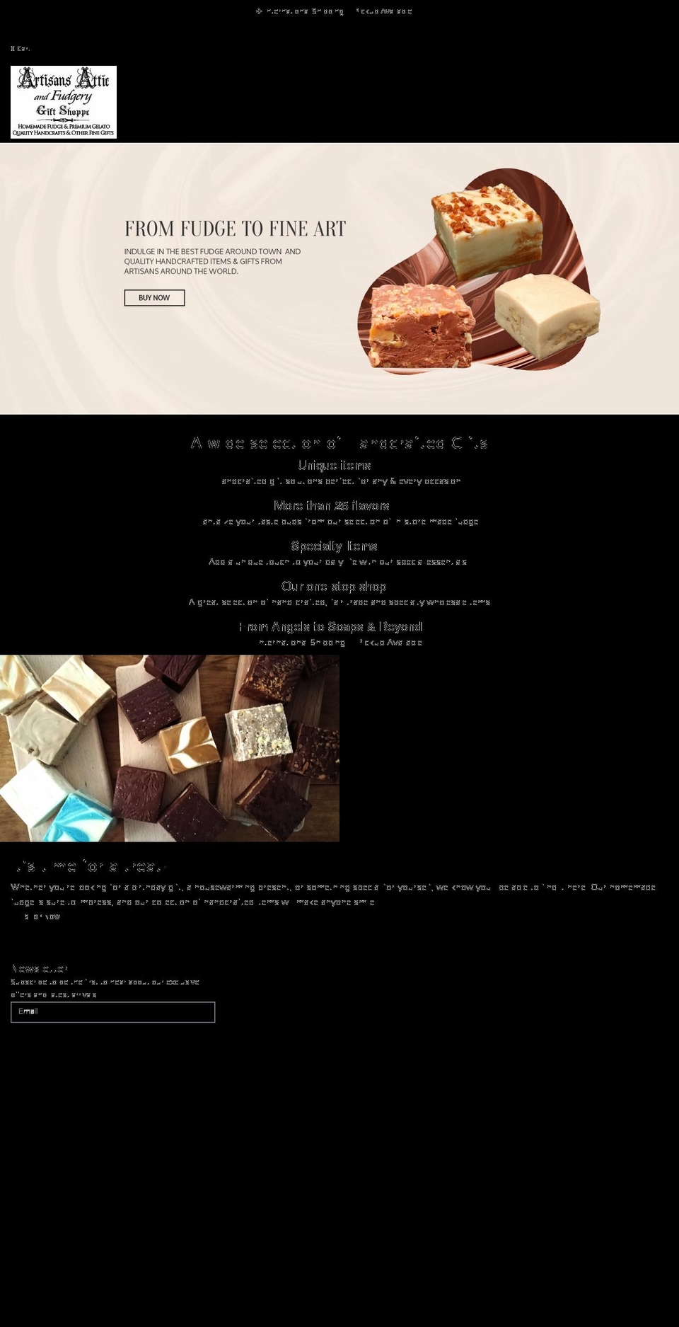 artisansatticandfudgerygiftshoppe.com shopify website screenshot
