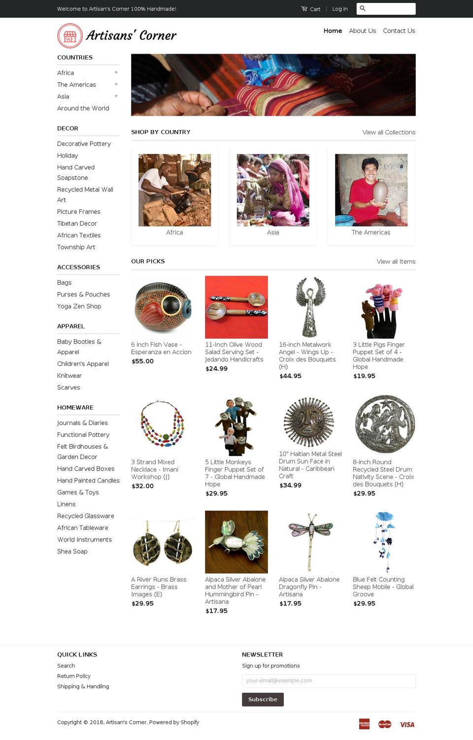 artisanscorner.org shopify website screenshot