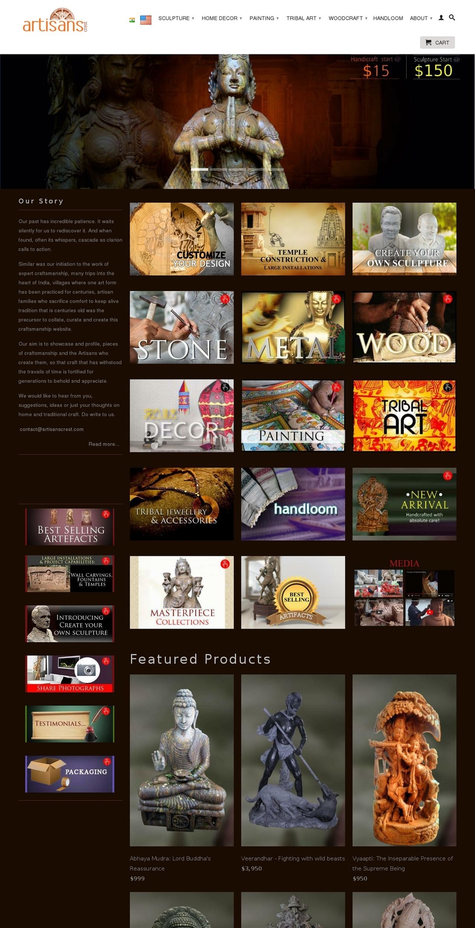 artisanscrest.com — Shopify storefront screenshot