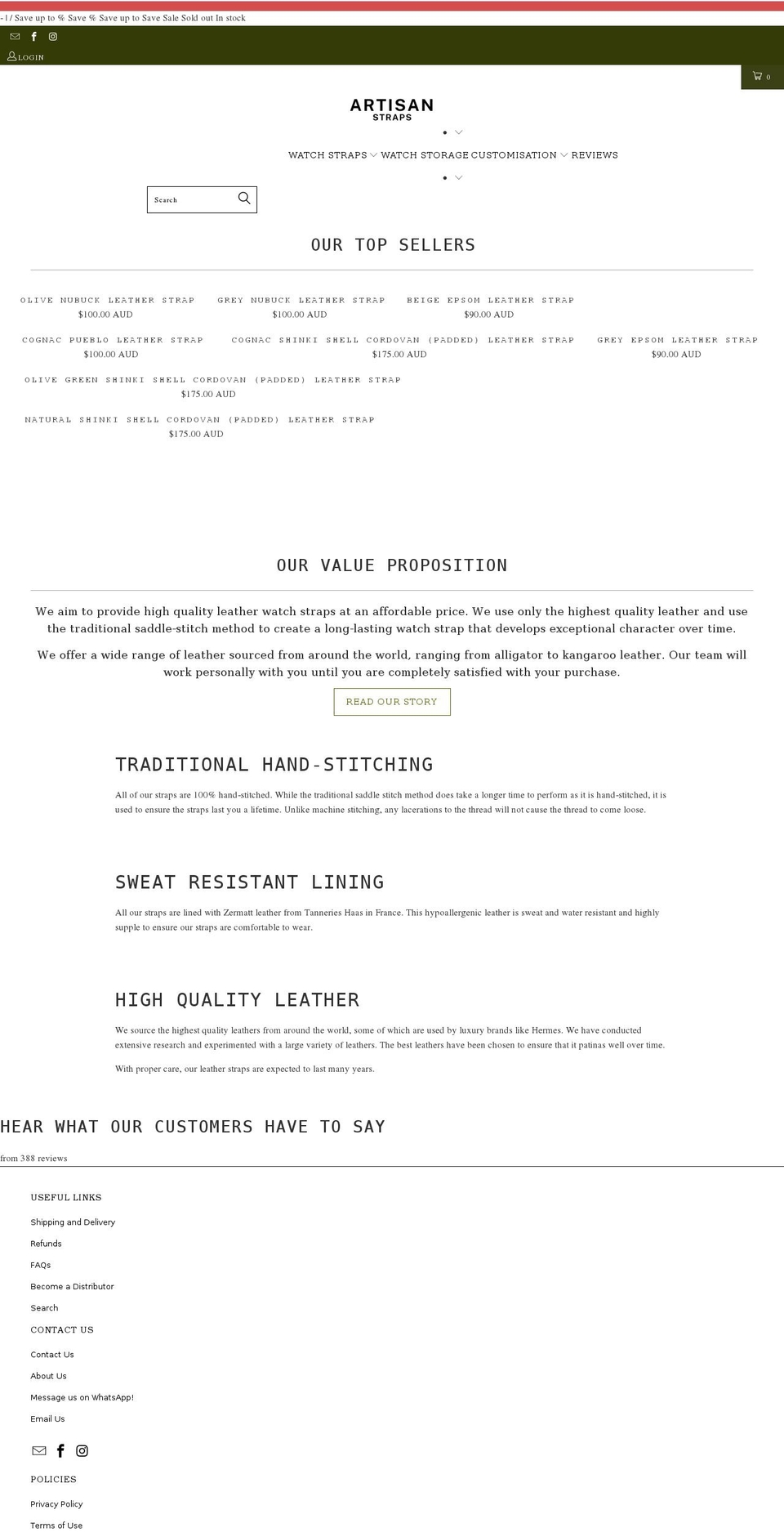 artisanstraps.com shopify website screenshot