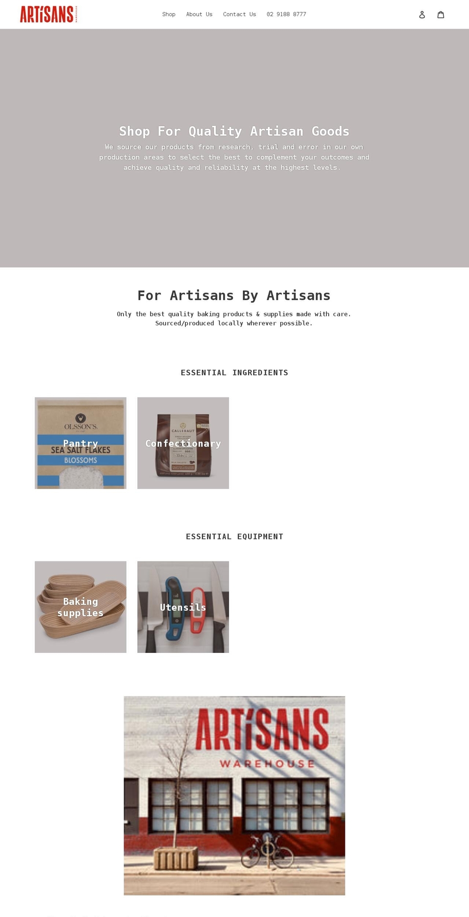 artisanswarehouse.com.au shopify website screenshot
