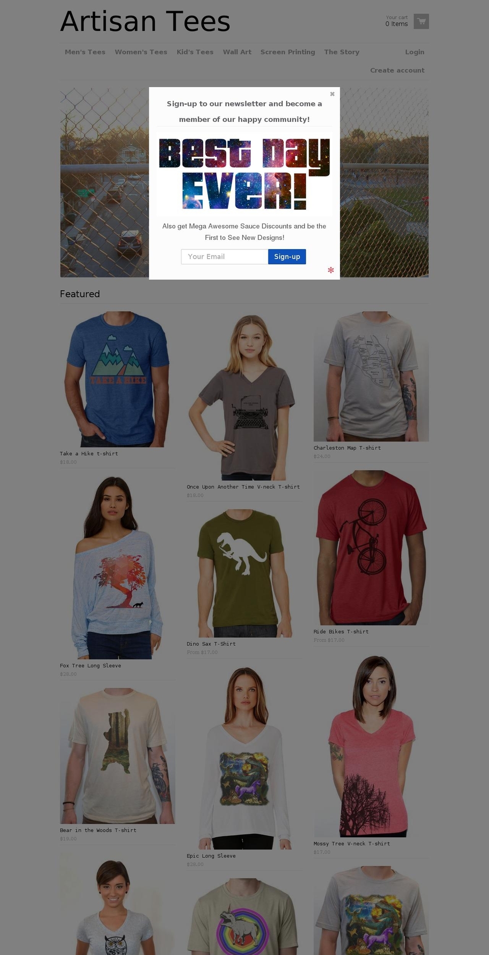 React Shopify theme site example artisantees.com