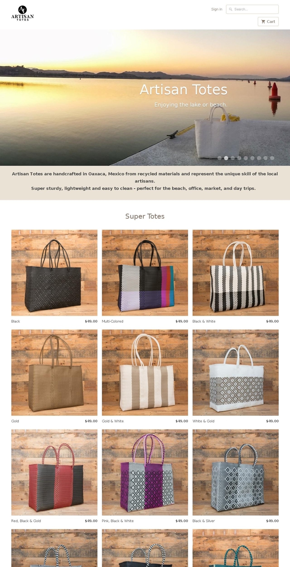 artisantotes.com shopify website screenshot