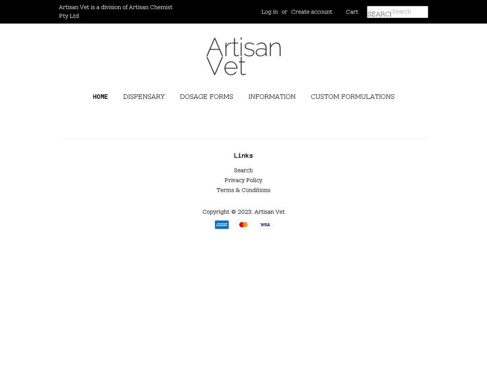 artisanvet.com.au shopify website screenshot