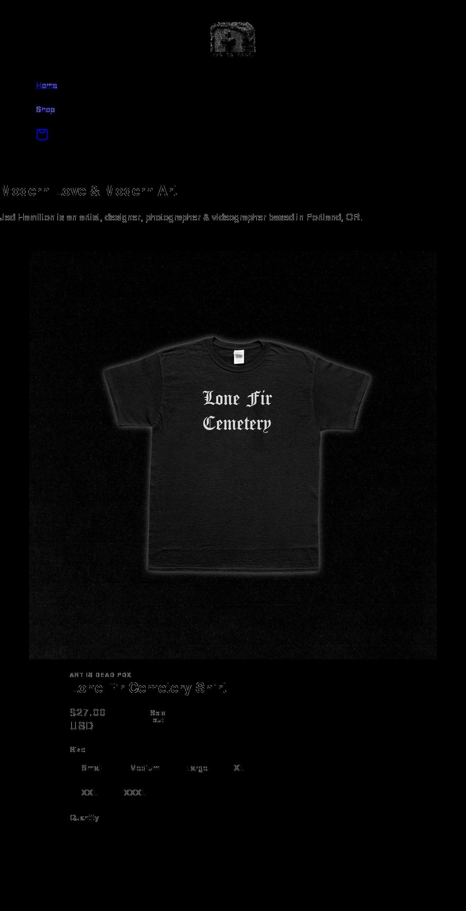 artisdeadpdx.com shopify website screenshot