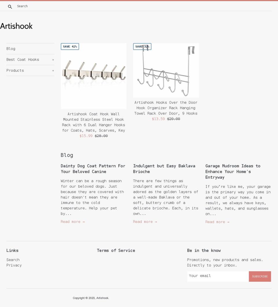 artishook.com shopify website screenshot