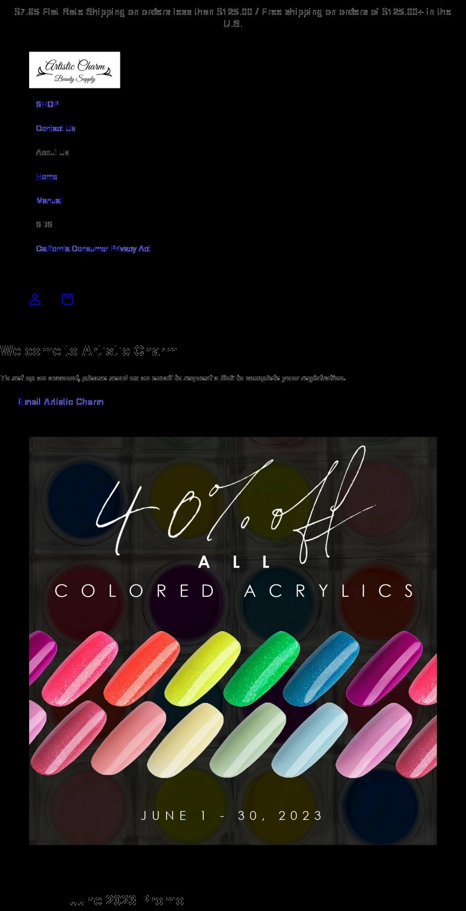 artisticcharmbeautysupply.com — Shopify storefront screenshot