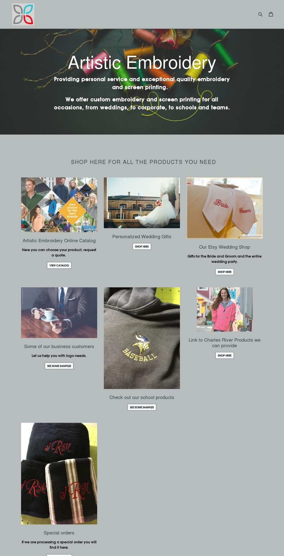 artisticemb.com shopify website screenshot