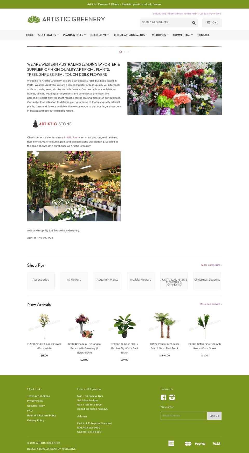 artisticgreenery.com.au shopify website screenshot