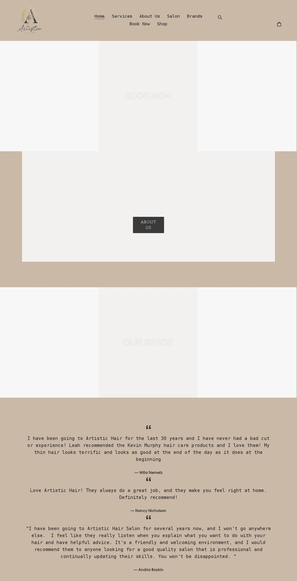 artistichairsalonct.com shopify website screenshot