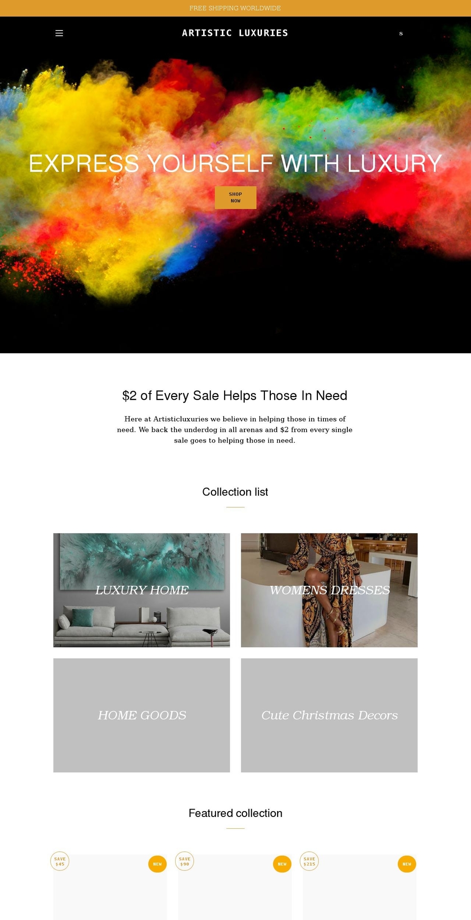 artisticluxuries.com shopify website screenshot