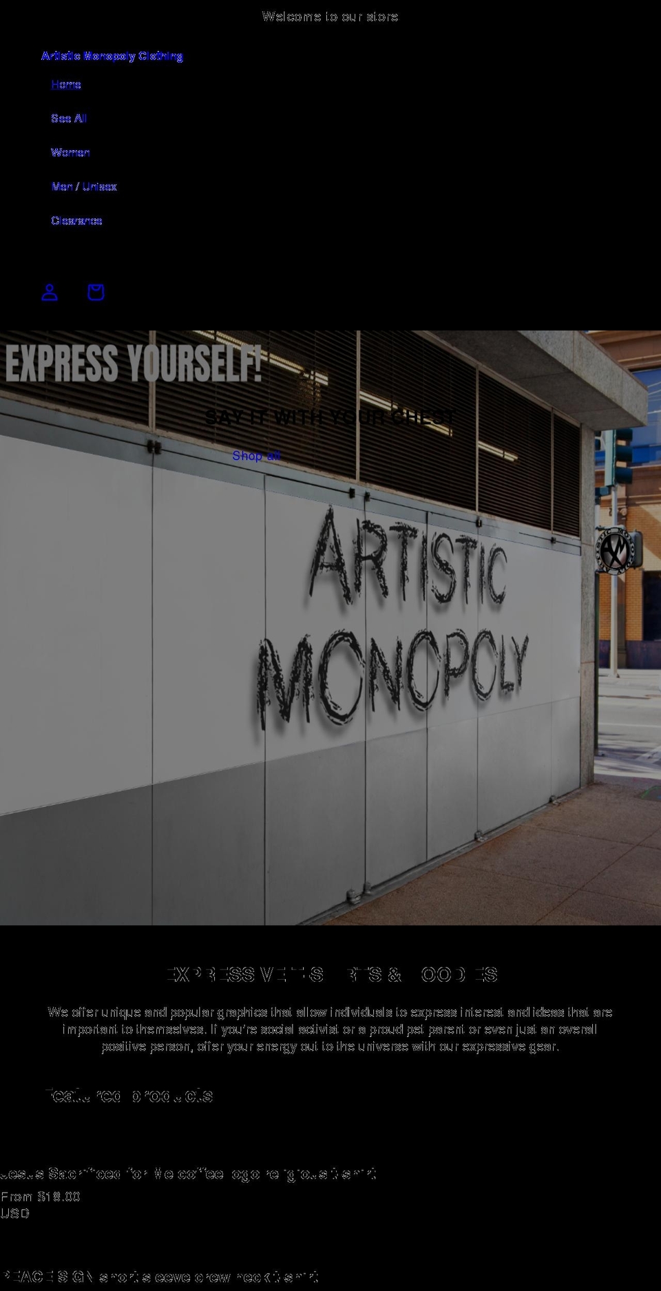 artisticmonopoly.com shopify website screenshot