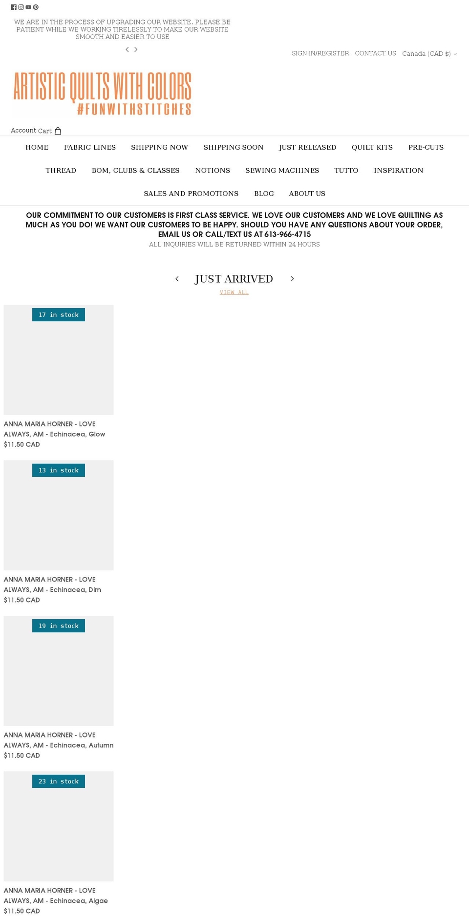 artisticquiltswithcolors.com shopify website screenshot