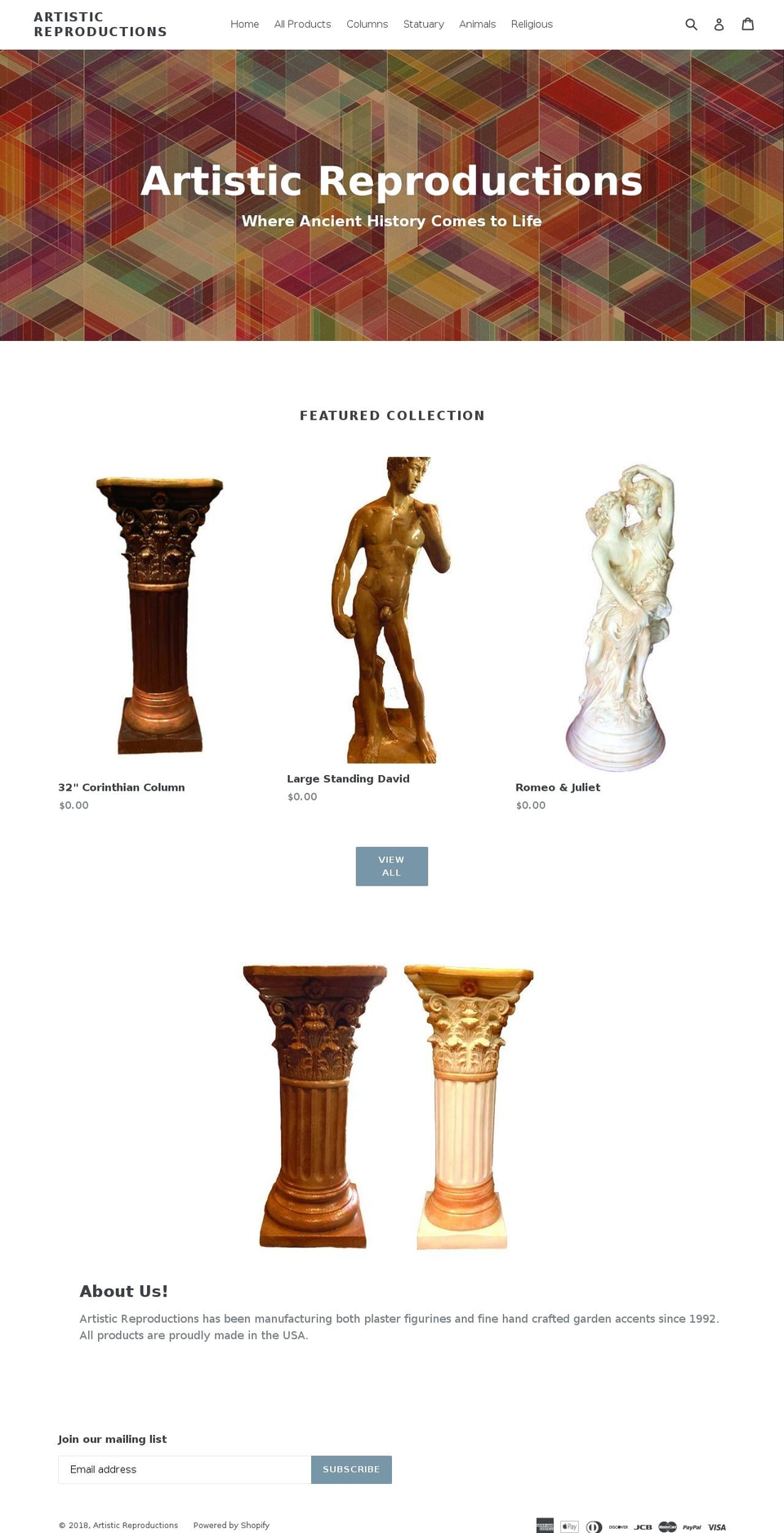 artisticreproductions.com — Shopify storefront screenshot