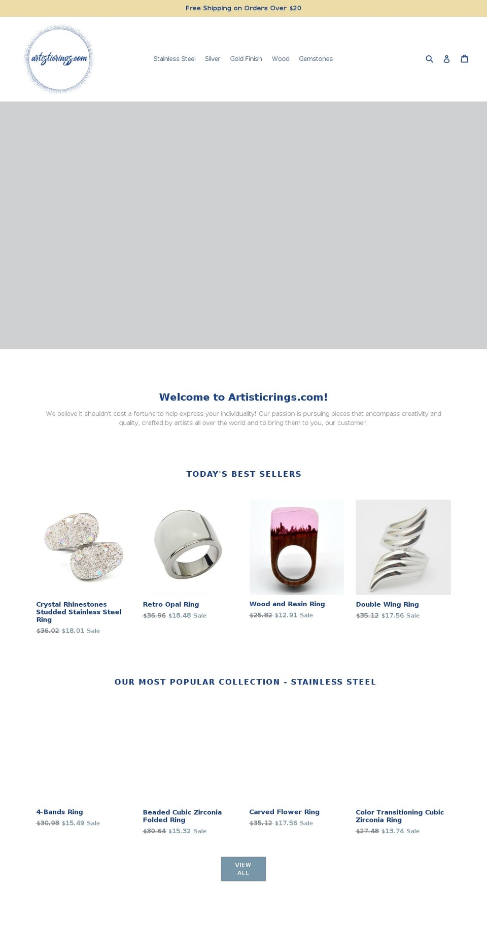 artisticrings.com — Shopify storefront screenshot