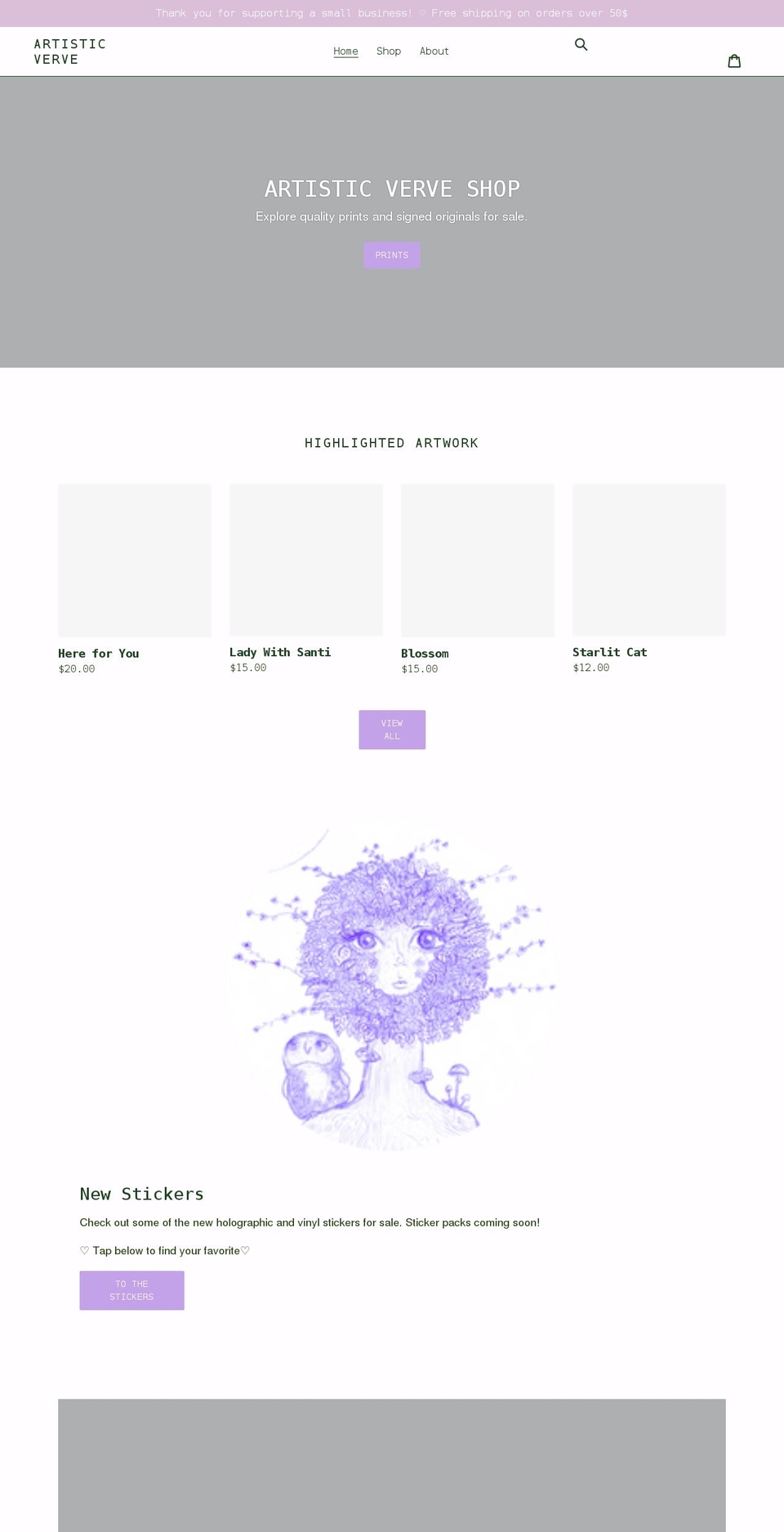artisticverve.com shopify website screenshot