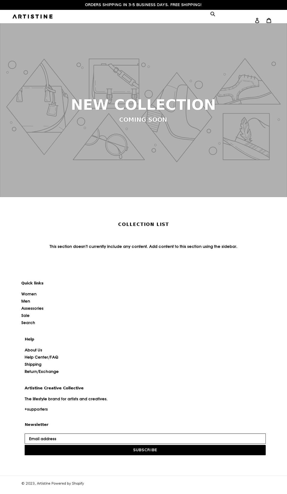artistine.com shopify website screenshot