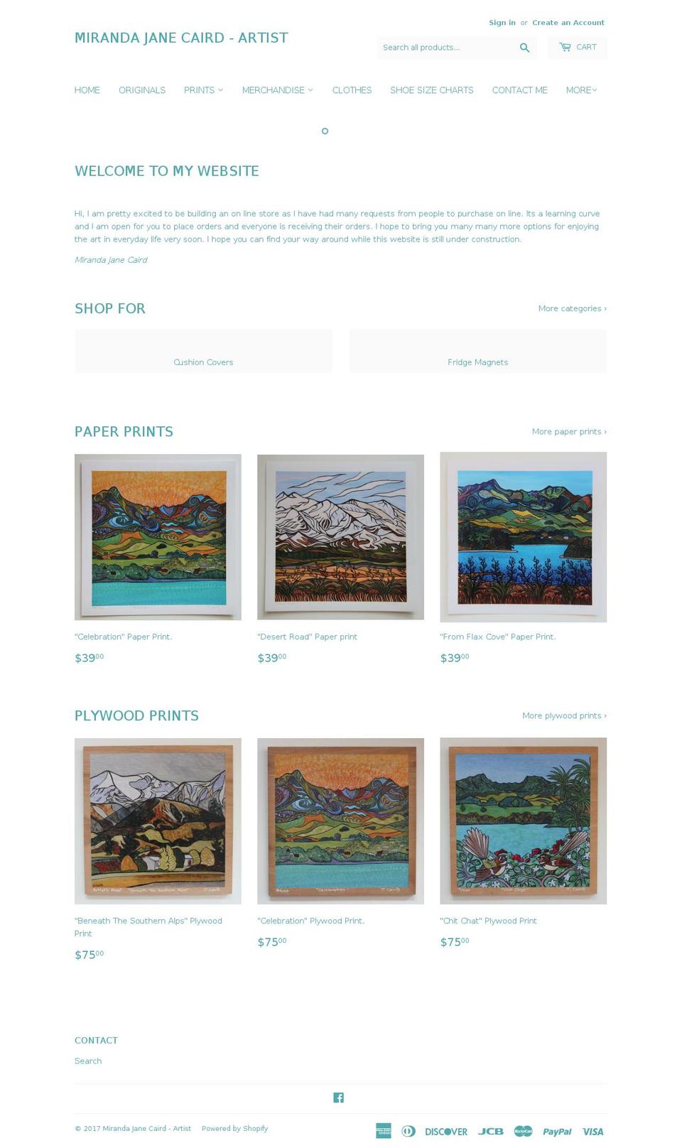 artistjcaird.com shopify website screenshot