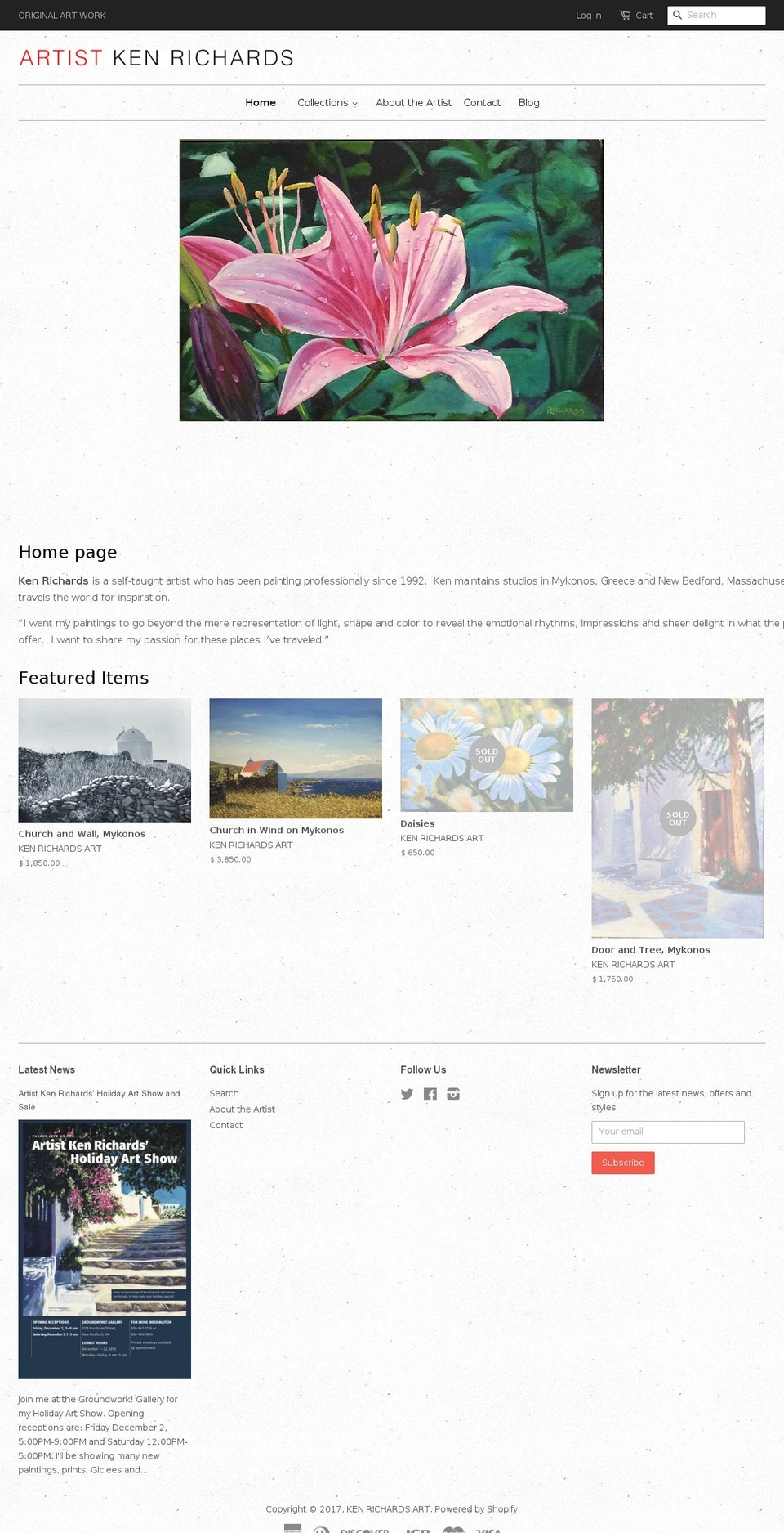 artistkenrichards.com shopify website screenshot