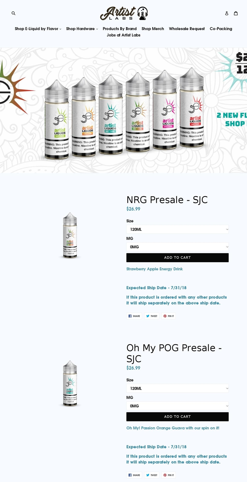 artistliquidlabs.com — Shopify storefront screenshot