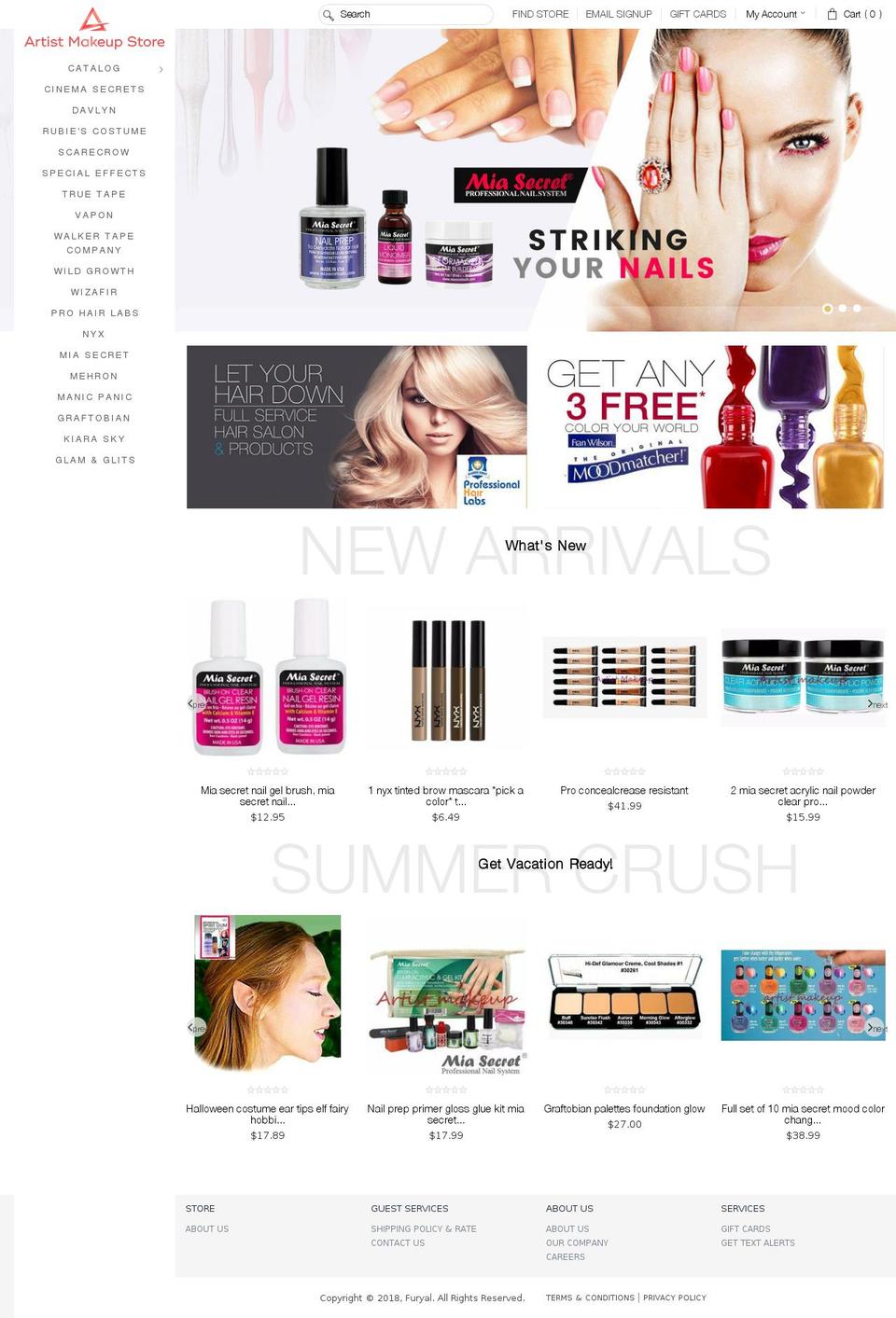 artistmakeupstore.com — Shopify storefront screenshot