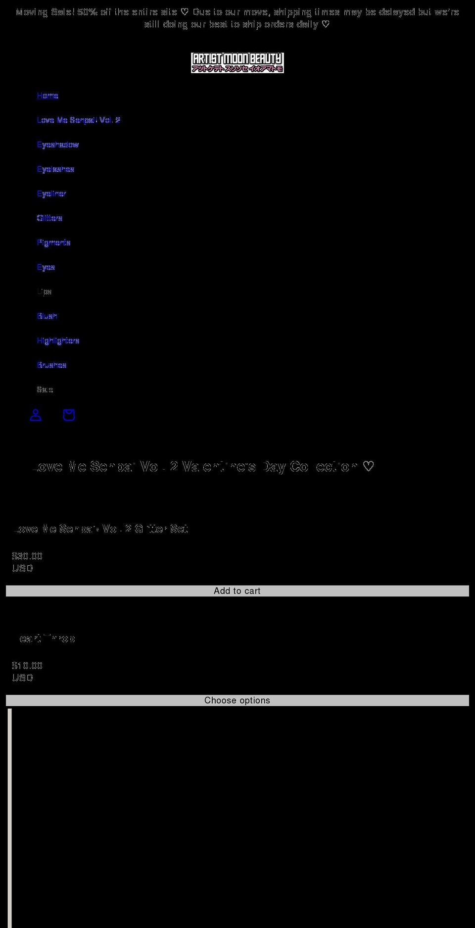 artistmoonbeauty.com shopify website screenshot