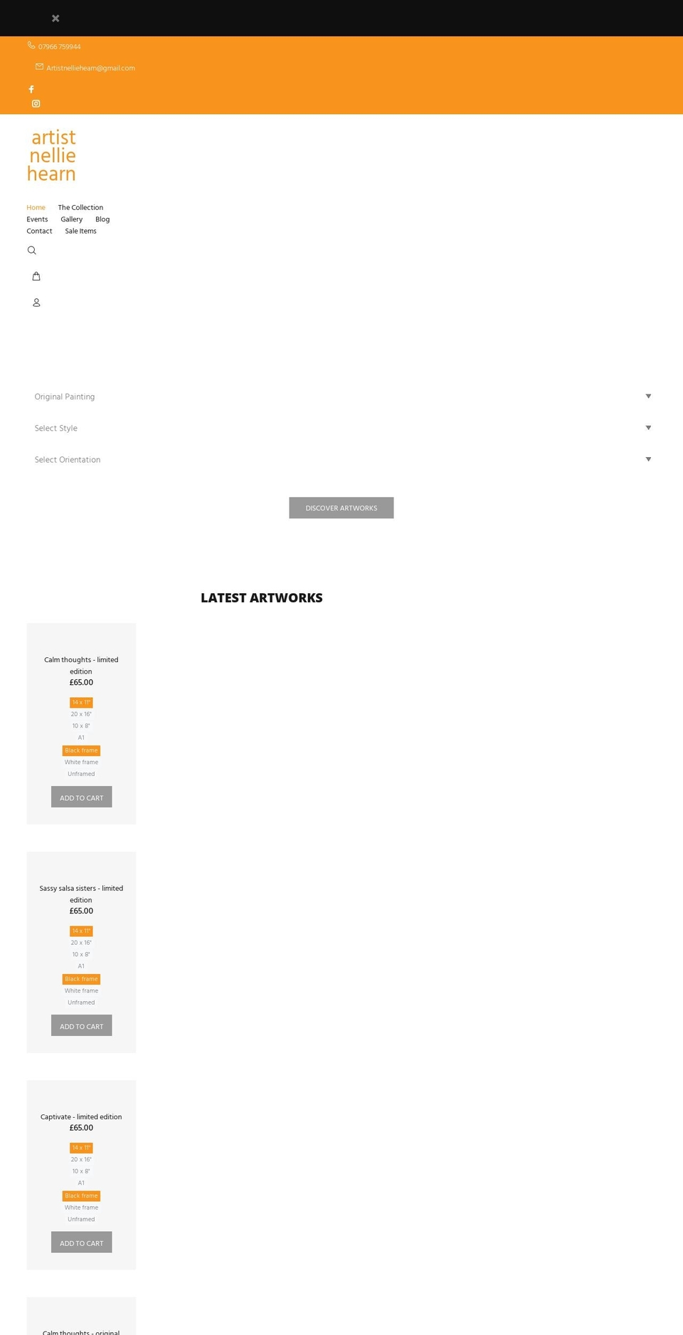 Nellie Shopify theme site example artistnelliehearn.co.uk