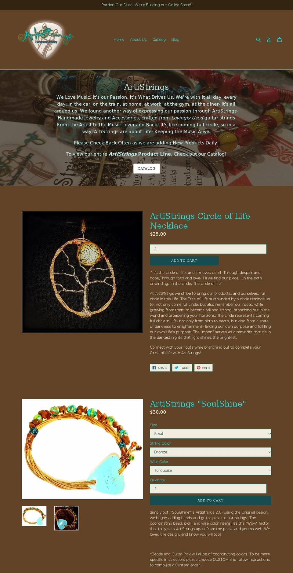artistringsnthings.com — Shopify storefront screenshot