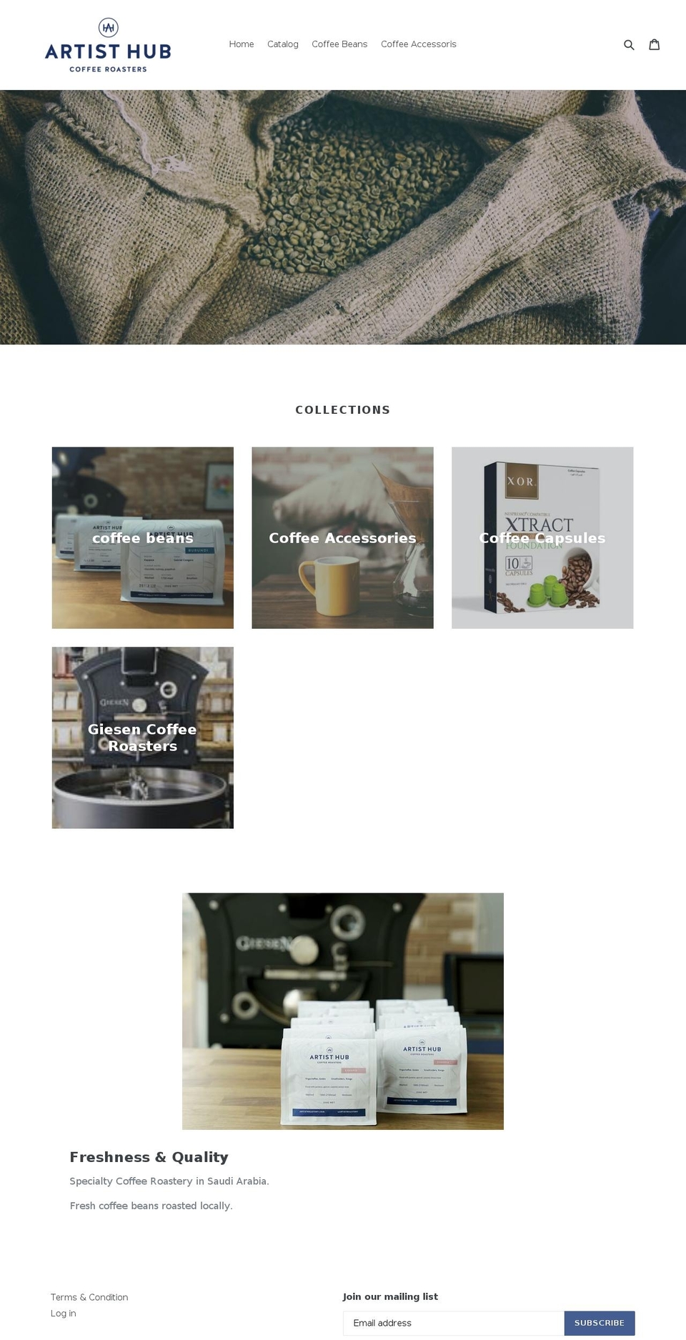 artistroastery.com shopify website screenshot