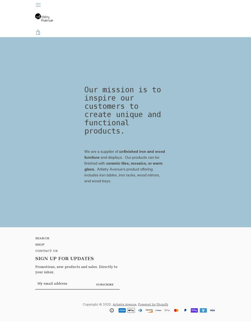 artistryave.com shopify website screenshot