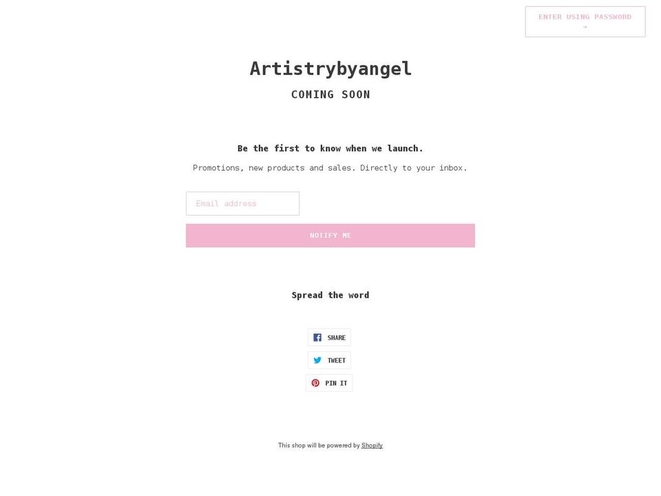 artistrybyangel.com shopify website screenshot