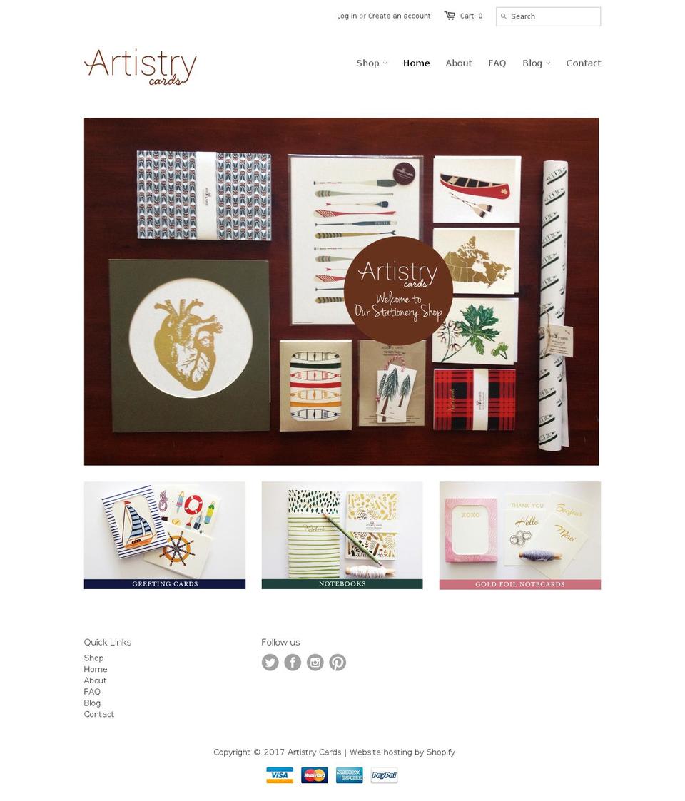 artistrycards.com shopify website screenshot