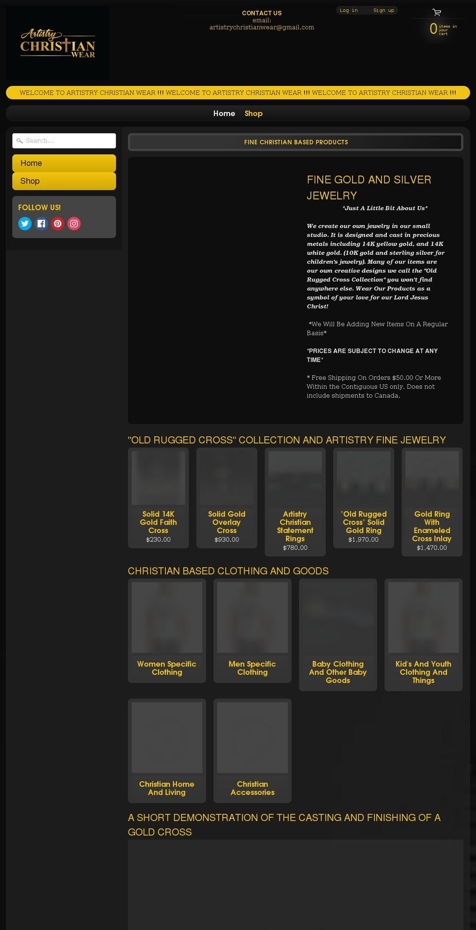 artistrychristianwear.com shopify website screenshot