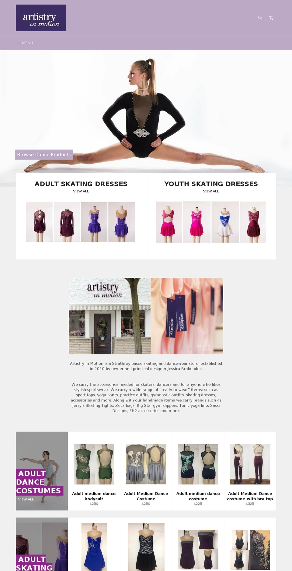 artistryinmotionshop.ca shopify website screenshot