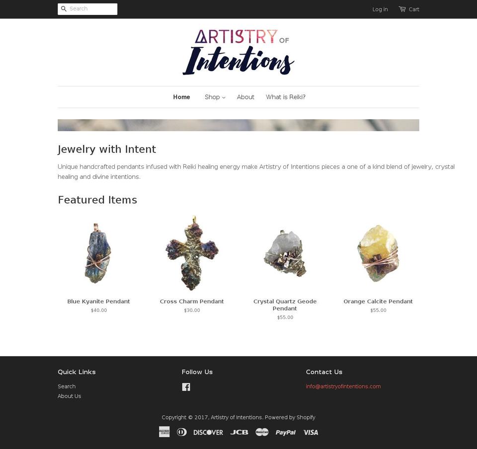 artistryofintentions.com shopify website screenshot