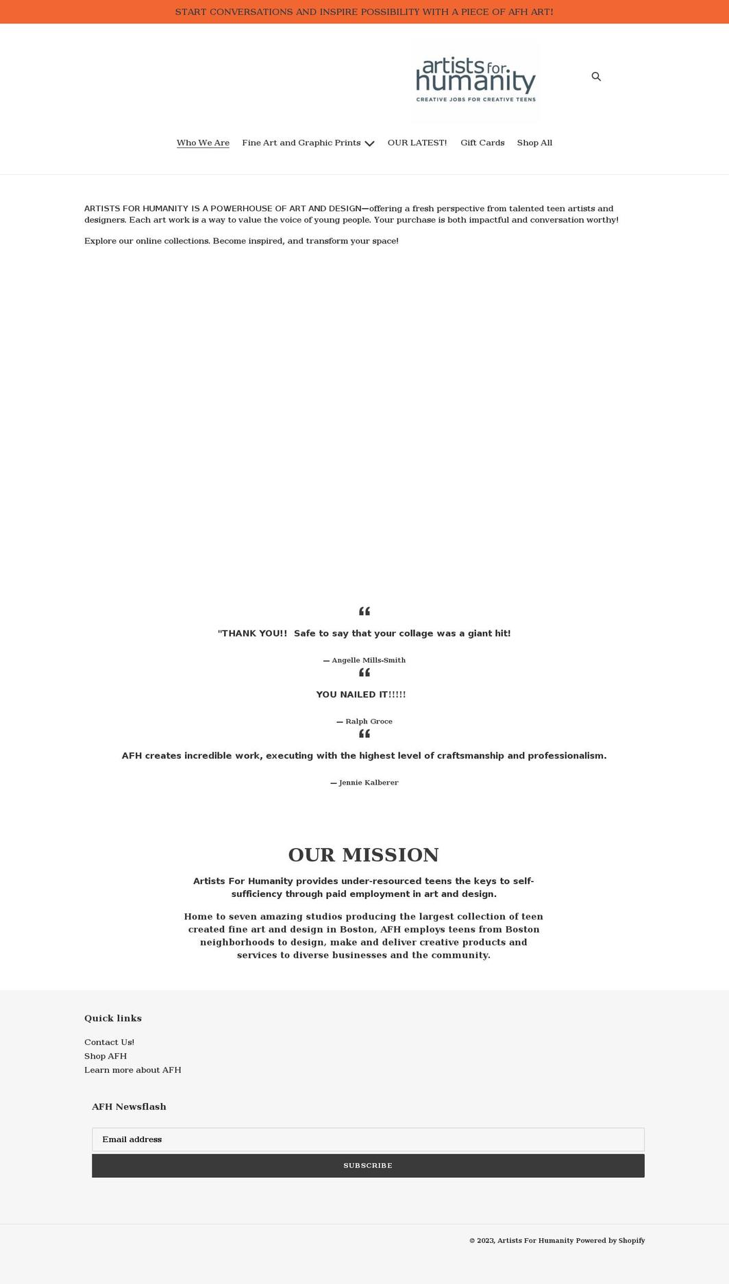 artists-for-humanity.myshopify.com shopify website screenshot