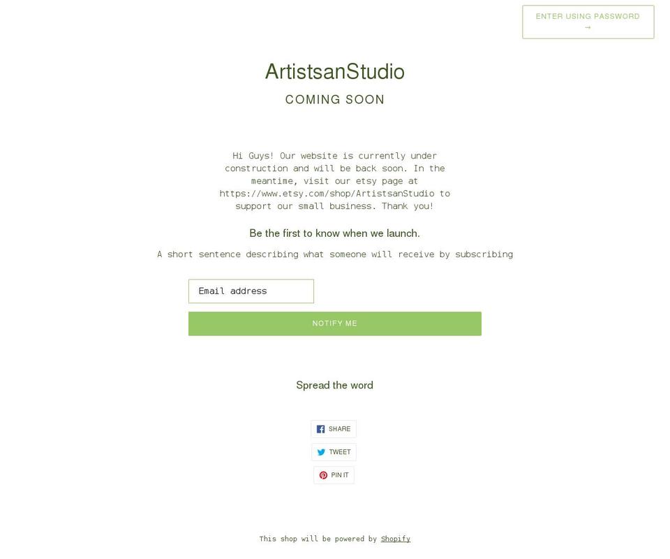 artistsanstudio.com shopify website screenshot