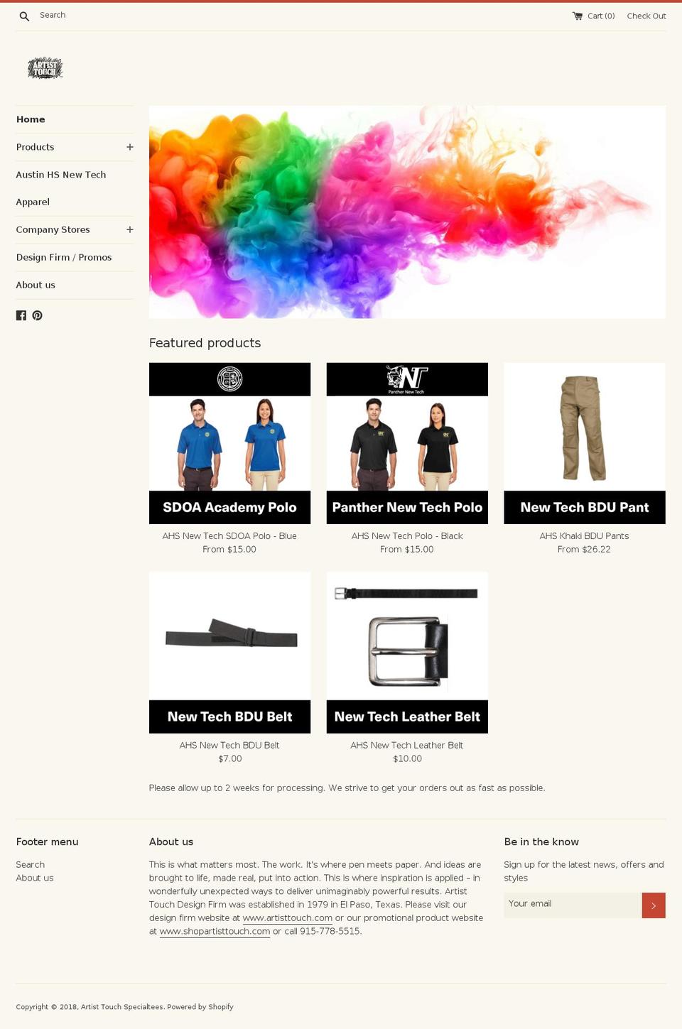 artisttouchtees.com shopify website screenshot