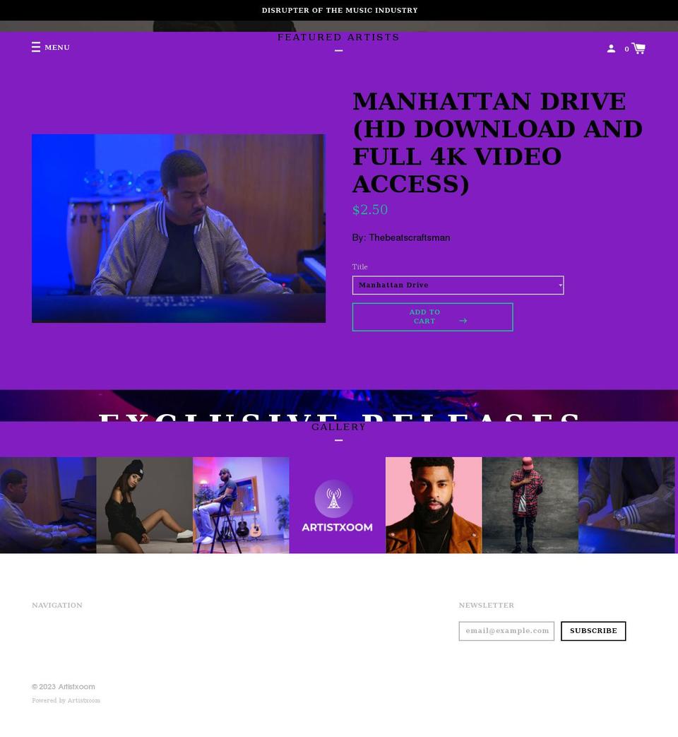 artistxoom.com shopify website screenshot