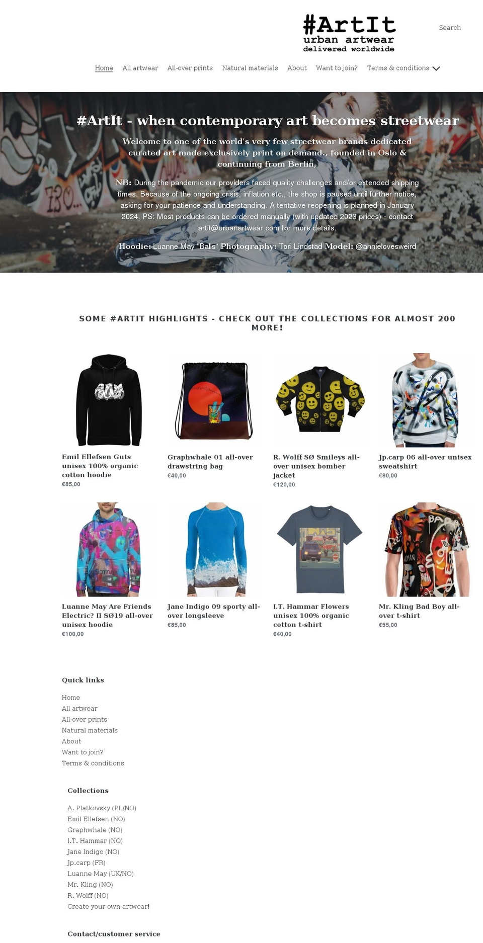 artit.urbanartwear.com shopify website screenshot