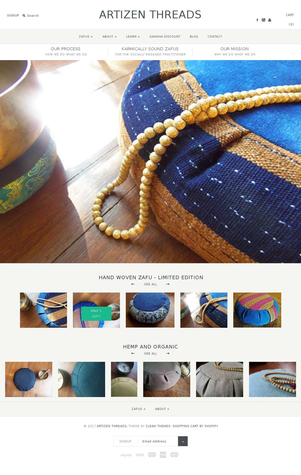 artizenthreads.com shopify website screenshot
