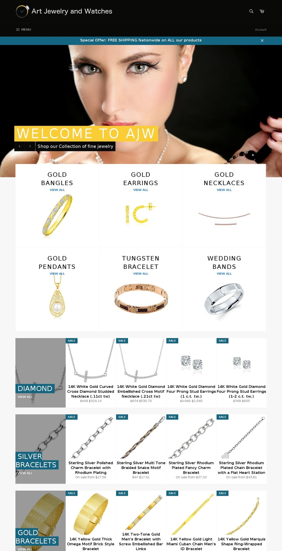 artjewelryandwatches.com shopify website screenshot